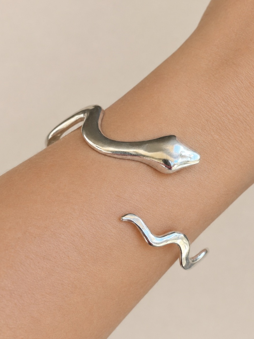 Curvy Silver Plated Adjustable Snake Bracelet